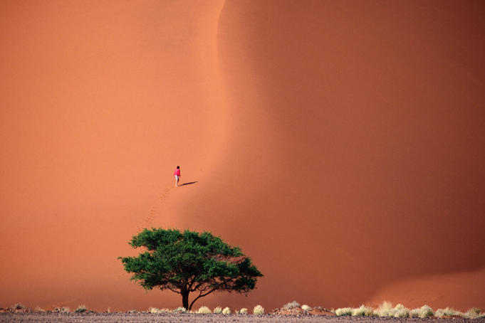 Гигантская песчаная дюна и карабкающийся странник в Намибии.jpg